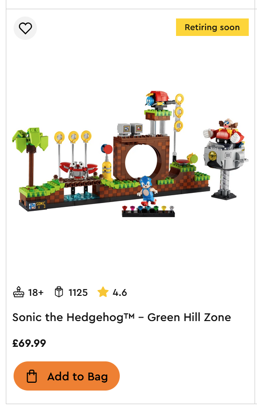 The LEGO site was recently updated to show retiring sets... yep, mine's retiring too. If you've wanted to pick the Ideas Sonic set up, please do so before it's too late!