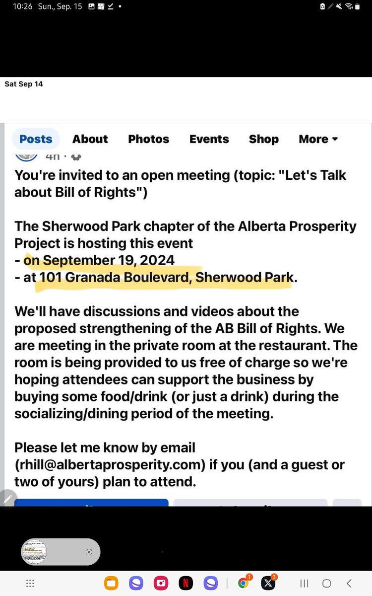 Kathy_Edm's tweet photo. Alberta Prosperity Project, extreme rightwing rump
of #UCP holding secret mtg at Headquarters Restaurant in #SherwoodPark SEPT 19 supporting black hat Bill of Rights lost souls. Boycott restaurant? Picket outside Thursday? .@ndpkyle @albertaNDP
#ABResistance #HandsOffCpp https://t.co/fQQfv4ujNw
