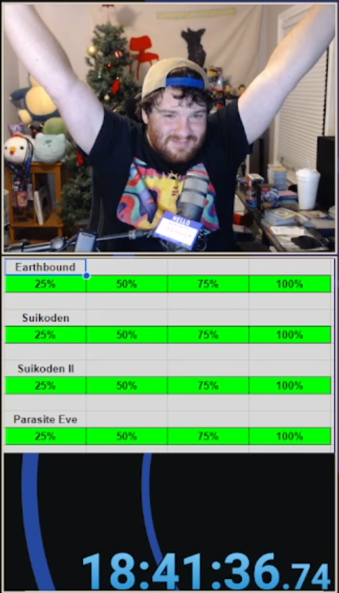 RJsmangit's tweet photo. I don't know what to say! Not only did I finish the shuffler (with the most clutch Earthbound ending ever) after 18 hours, we also raised over $1100 dollars for cancer research! My heart is full! Thank you all so much. https://t.co/jSaEP0TujP