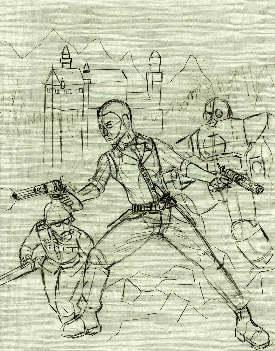 PrinceOfMarsDev's tweet image. I am repainting my cover art for FPS game Quartermain the first image is my work in progress the 2nd is my original concept and the 3rd is my first oil painting #fps #gamedev #doomclone