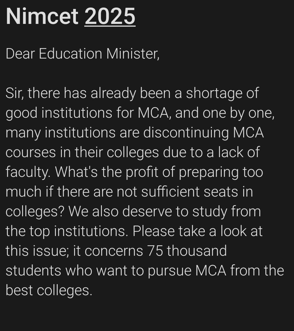 Sevant9's tweet photo. #mca #education_minister #save_mca @EduMinOfIndia #nit #iit https://t.co/VRdtetZ7Su