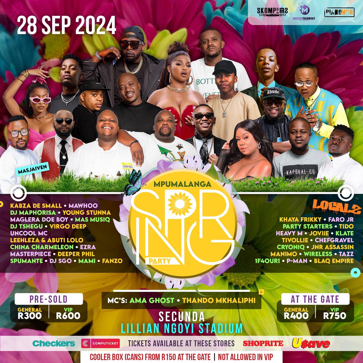 SpringParty_MP's tweet photo. MPUMALANGA SPRING PARTY 🦋🌼🌸
📅 28 September 2024
📍 Lillian Ngoyi Stadium, Secunda
PRE-SOLD: GENERAL - R300 | VIP - R600
AT THE GATE: GENERAL - R400 | VIP - R750
Tickets available from the link below: ⬇️
https://t.co/R7Iy8pzhy5
#MpumalangaSpringParty2024
#SpringParty https://t.co/Lx3Ga92Ldh