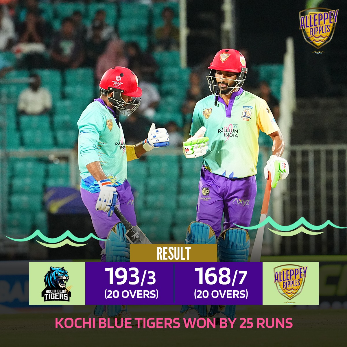AleppeyRipples's tweet photo. Not the result we hoped for, Tough day, but the fight continues. 
#ripplepride #teamalleppeyripple #kcl #keralacricketfans #keralacricketassociation https://t.co/cvDDK9EmwL