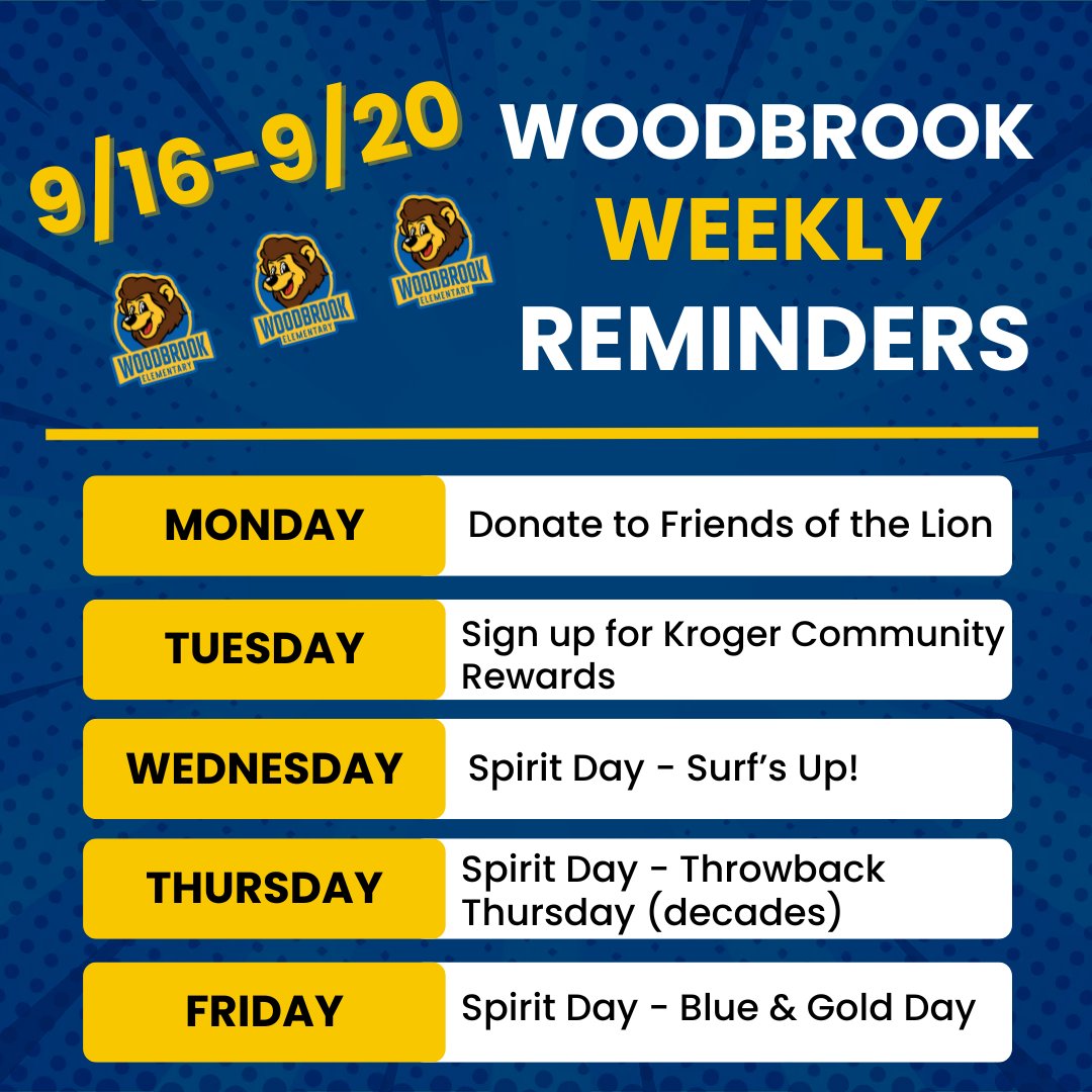 Hey, Lions!  Here are some OPTIONAL reminders for this week!  Do what you can!  Have a great rest of your weekend.  😃
