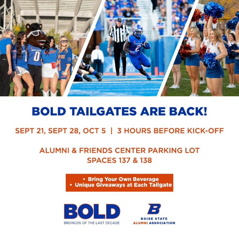 BoiseStateAlum's tweet photo. Join us on Sept. 28 in Alumni &amp; Friends Center parking lot spaces 137 &amp; 138 starting three hours before kickoff. Entry is open &amp; available to all @BoiseState BOLD alumni &amp; guests! Stop by to snag a unique co-branded vintage t-shirt!

@BroncoSportsFB @BroncoSports @BoiseStateBAA https://t.co/r0ma9JVQoY