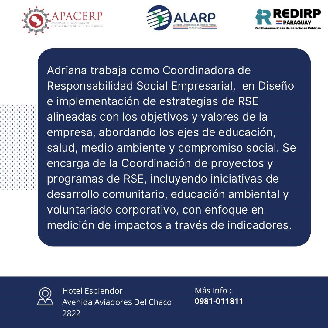 apacerppy's tweet image. 🎤 Presentamos a nuestra destacada Speaker, Adriana Lopez, ella es Coordinadora de Responsabilidad Social de Conti Group Company Inc y nos acompañará en el Tercer Encuentro Nacional de Relaciones Públicas 🎤

📅 Fecha: 26 de septiembre de 2024
📍 Lugar: Hotel Esplendor by Wyndham