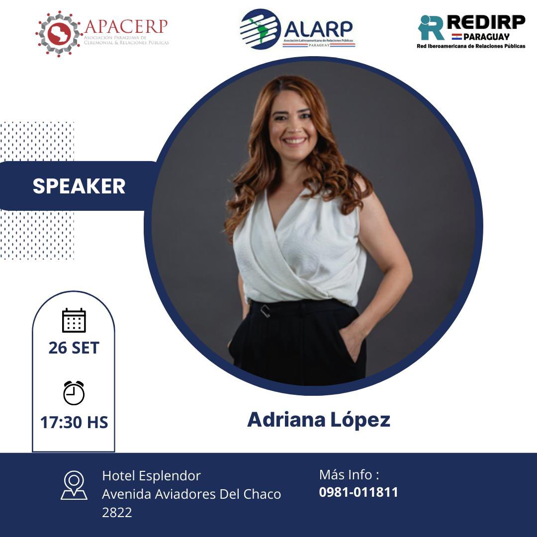 apacerppy's tweet image. 🎤 Presentamos a nuestra destacada Speaker, Adriana Lopez, ella es Coordinadora de Responsabilidad Social de Conti Group Company Inc y nos acompañará en el Tercer Encuentro Nacional de Relaciones Públicas 🎤

📅 Fecha: 26 de septiembre de 2024
📍 Lugar: Hotel Esplendor by Wyndham