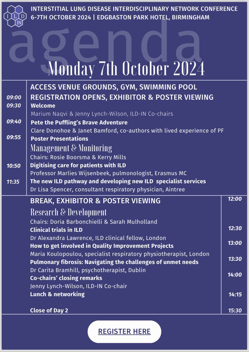 ild_inn's tweet image. 📣ILD-IN ANNUAL CONFERENCE REGISTRATION 📣
🗓️ 6-7th October 2024
🌍 Edgbaston Park Hotel, Birmingham
👩‍💼👨‍💼 For all with an interest/role in #ILD 

🚨3 week countdown 🚨

Super excited for our fantastic learning and networking event. Register now: ild-in.org.uk/conference/