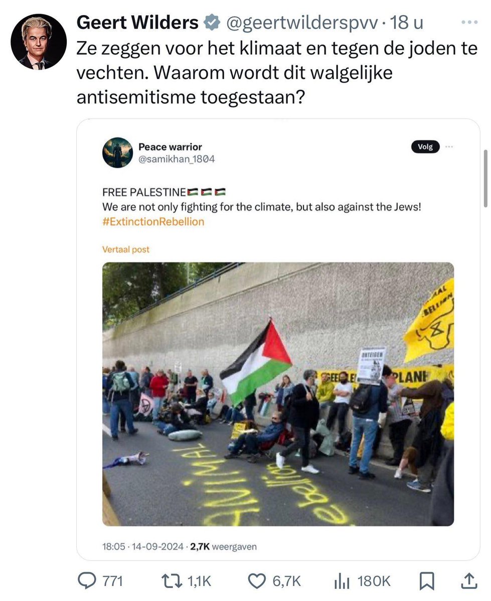 XR staat voor (klimaat)rechtvaardigheid en gelijkwaardigheid. Antisemitisme, moslimhaat en andere vormen van racisme zijn bij ons nooit welkom. Deze post is duidelijk van een trol en een Palestijnse vlag staat niet gelijk aan jodenhaat.