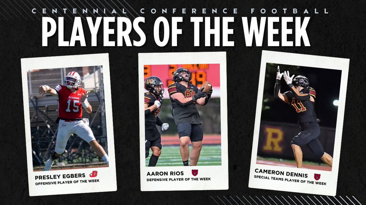 CentennialConference (@centennialconf) on Twitter photo 🏈 FB | PLAYERS OF THE WEEK
Offensive: <a href="/DCRedDevilFB/">Dickinson Football</a> Presley Egbers
Defensive: <a href="/UrsinusFootball/">Ursinus Football</a> Aaron Rios
Special Teams: <a href="/UrsinusFootball/">Ursinus Football</a> Cameron Dennis
📰 bit.ly/4gnIh0X
#IgnitingGreatness #CentConf #CCfb #d3fb 🏈 FB | PLAYERS OF THE WEEK
Offensive: <a href="/DCRedDevilFB/">Dickinson Football</a> Presley Egbers
Defensive: <a href="/UrsinusFootball/">Ursinus Football</a> Aaron Rios
Special Teams: <a href="/UrsinusFootball/">Ursinus Football</a> Cameron Dennis
📰 bit.ly/4gnIh0X
#IgnitingGreatness #CentConf #CCfb #d3fb