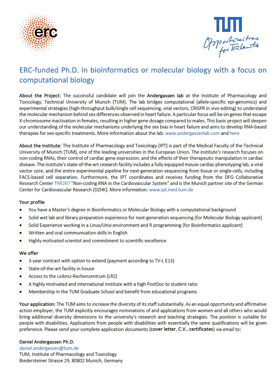 Daniel Andergassen (@dandergassen) on Twitter photo 👾Last chance to apply! <a href="/ERC_Research/">European Research Council (ERC)</a> funded computational Ph.D. position <a href="/TU_Muenchen/">TU München</a>, aiming to dissect the molecular mechanism behind sex differences in heart failure ❤️🩹. More info here: tinyurl.com/5edk4dmt 👾Last chance to apply! <a href="/ERC_Research/">European Research Council (ERC)</a> funded computational Ph.D. position <a href="/TU_Muenchen/">TU München</a>, aiming to dissect the molecular mechanism behind sex differences in heart failure ❤️🩹. More info here: tinyurl.com/5edk4dmt