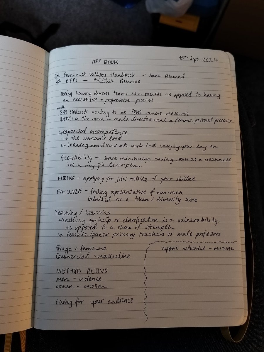 offbookorg's tweet photo. 🧵 Today was the first workshop in a series intended to build solidarity and mutual care amongst people from marginalised genders, in often uncomfortable and oppressive drama school spaces

Here’s one person’s very nicely presented notes: https://t.co/UkS6uBdN2A