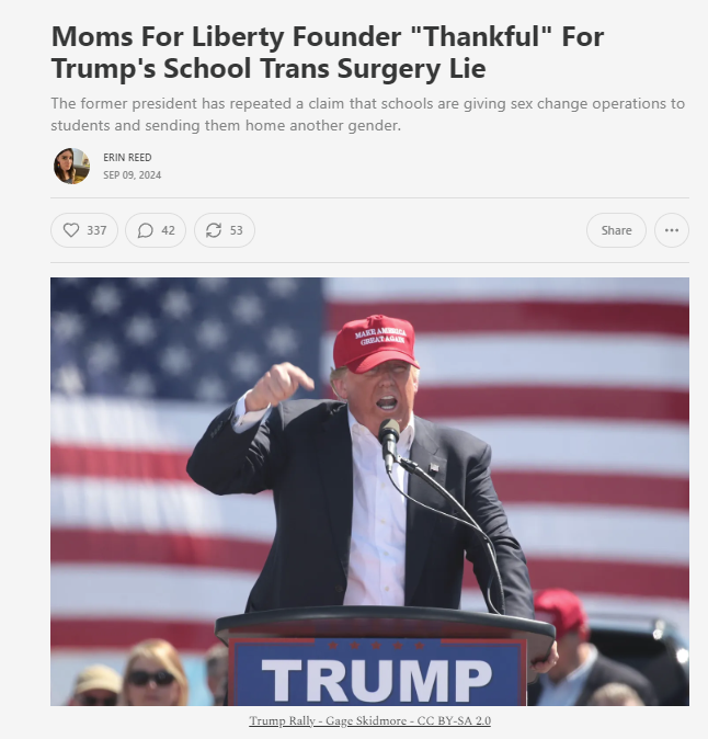 ErinInTheMorn's tweet photo. You already have Moms For Liberty on the record being explicitly happy that Trump lied about "sex change operations in schools" because it "gets people talking about this issue."

They're openly embracing lying, not even pretending its true, openly admitting they're lying. https://t.co/Ydx1fV8e5y