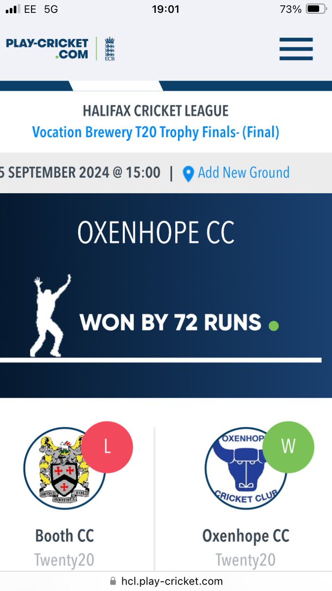 HalifaxCricketLeague (@halifaxcl) on Twitter photo Congratulations to <a href="/OxenhopeCricket/">Oxenhope Cricket Club</a> who have won the <a href="/vocationbrewery/">Vocation Brewery</a> T20 Trophy Finals Day commiserations to <a href="/Booth_CC/">Booth Cricket Club</a> and a massive thank you to <a href="/SNHTCC/">Shelf Northowram Hedge Top CC</a> for getting all the games completed in challenging weather! ☔️🏏🏆match report and photos to follow on League website. Congratulations to <a href="/OxenhopeCricket/">Oxenhope Cricket Club</a> who have won the <a href="/vocationbrewery/">Vocation Brewery</a> T20 Trophy Finals Day commiserations to <a href="/Booth_CC/">Booth Cricket Club</a> and a massive thank you to <a href="/SNHTCC/">Shelf Northowram Hedge Top CC</a> for getting all the games completed in challenging weather! ☔️🏏🏆match report and photos to follow on League website.