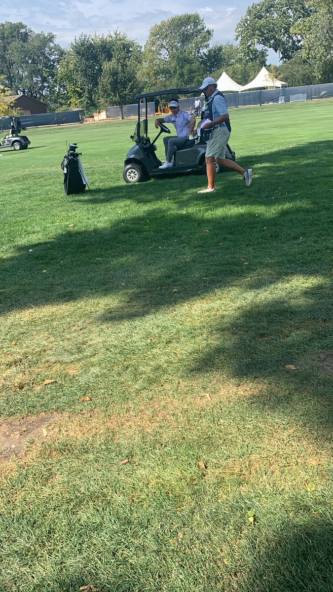 bogeytraincast's tweet photo. Last time I saw Y.E. Yang in person, he was winning the 2009 PGA. Now, he’s trying to take me out underneath a tree! https://t.co/wgeEUWuZAv
