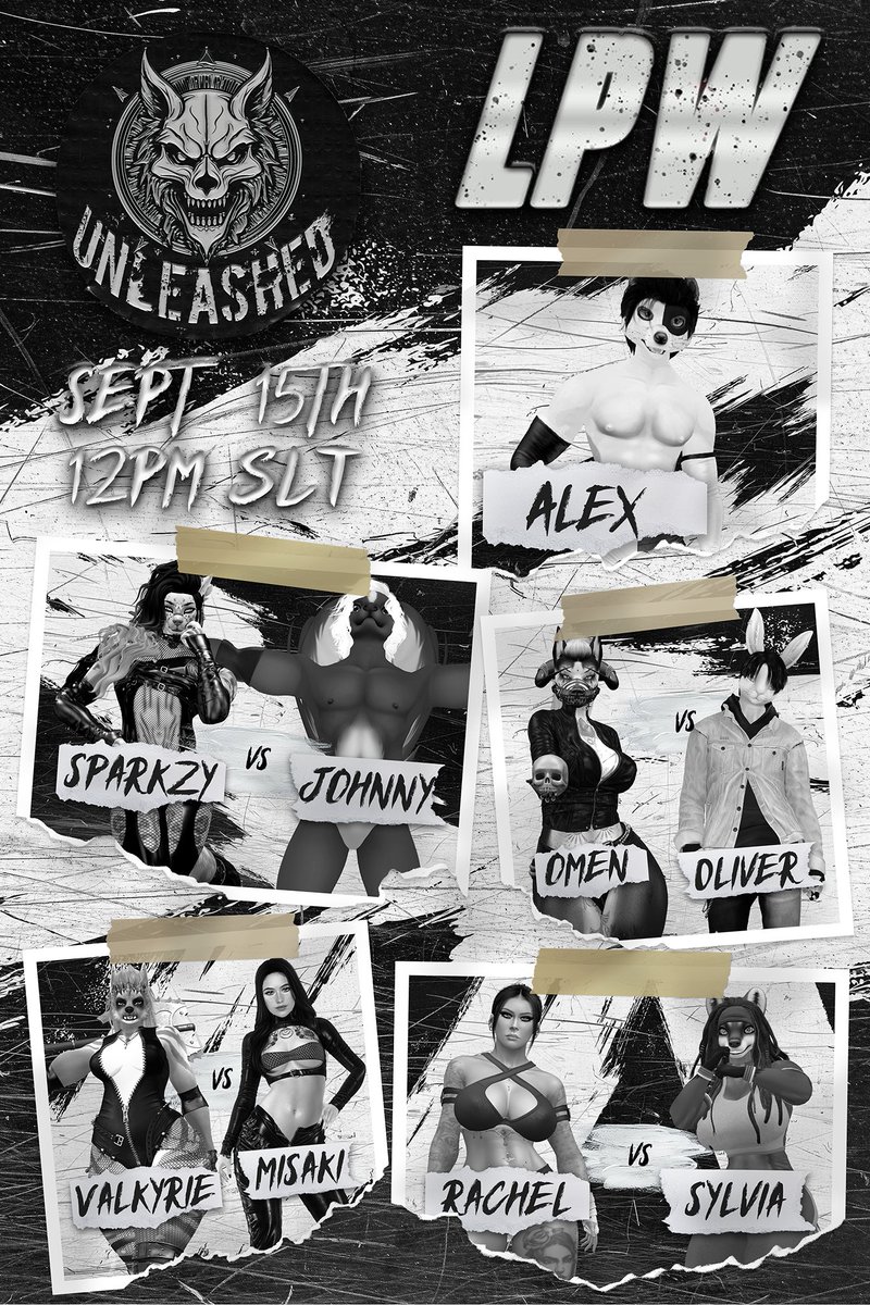 LPW Unleashed, 12pm SLT
maps.secondlife.com/secondlife/Pou…

We have a full show setup for you to enjoy today!

Today's lineup!
⭐ Sparkzy vs Johnny
⭐ Valkyrie vs Misaki
⭐ Rachel vs Sylvia
⭐ Omen vs Oliver