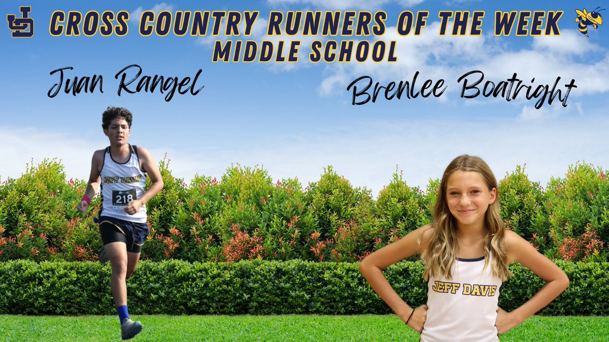 Jeff Davis XC (@jeffdavis_xc) on Twitter photo Congrats Runners of the Week!!!
HS Boy - Jovani Barragan
HS Girl - Marley Powell
MS Boy - Juan Rangel
MS Girl - Brenlee Boatright Congrats Runners of the Week!!!
HS Boy - Jovani Barragan
HS Girl - Marley Powell
MS Boy - Juan Rangel
MS Girl - Brenlee Boatright
