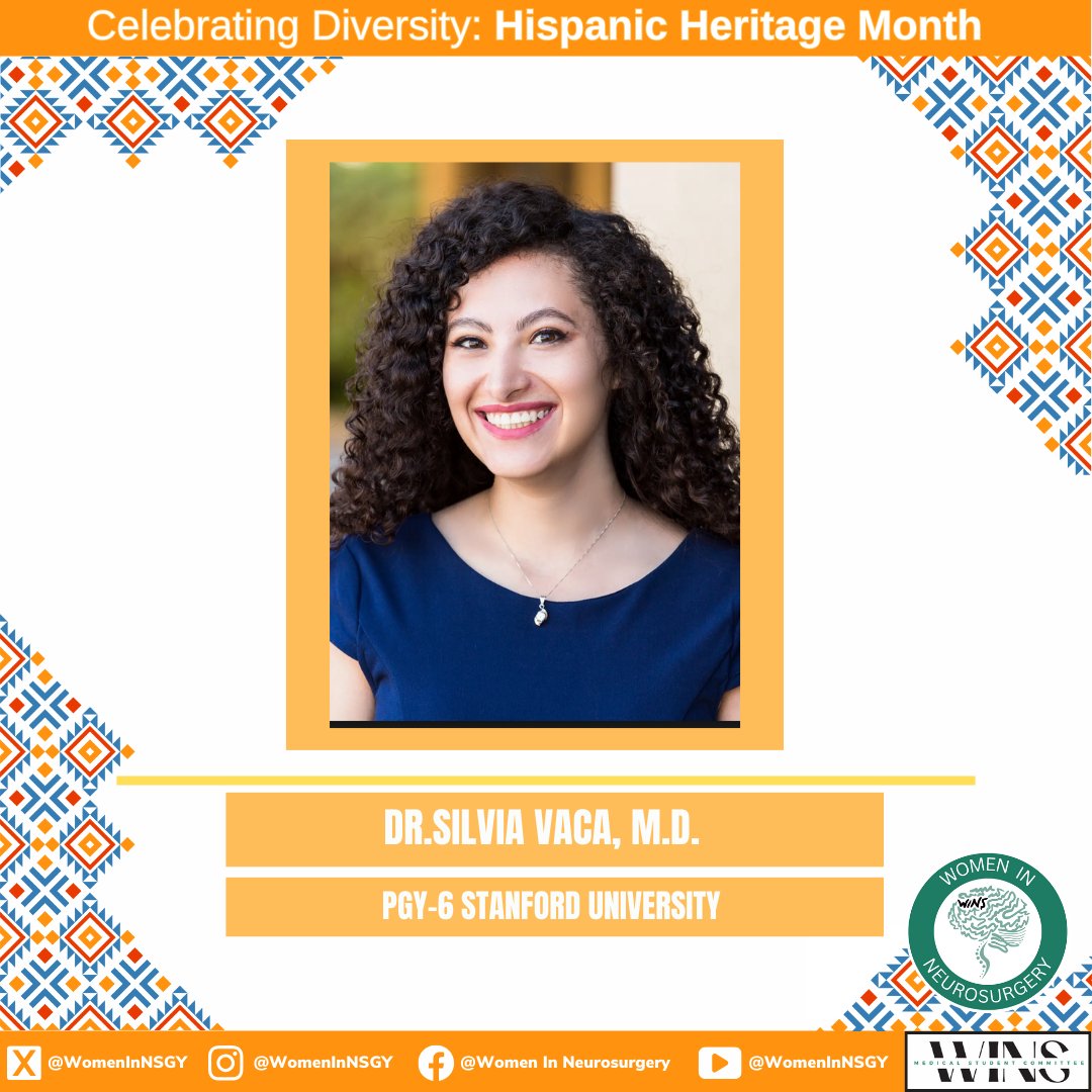 WomenInNSGY's tweet image. Happy #HispanicHeritageMonth! 🎉 Throughout the month, #WomeninNeurosurgery is proud to spotlight incredible Latina neurosurgeons breaking barriers in the field. We are excited to have Dr. Silvia Vaca as our first feature! #LatinasInMedicine #Neurosurgery  #RepresentationMatters