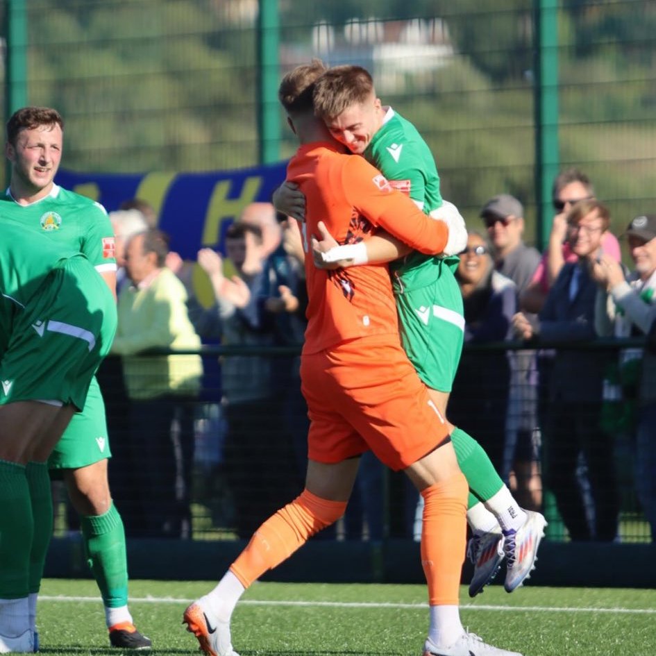 The scenes after stunning higher opposition 🫨

<a href="/BishopsCleeveFC/">Bishops Cleeve FC</a> saw off <a href="/TUFC1899/">Torquay United FC</a> to progress in the #EmiratesFACup second round qualifying this weekend 🟢