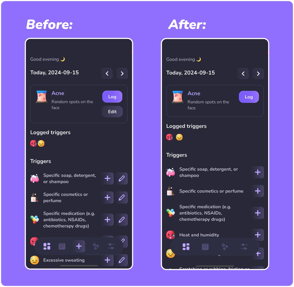 dariadroid's tweet image. We have many helpful features planned for @trigger_journal, but a skill that I&apos;ve been learning lately is shipping and iterating, rather than building the perfect product forever 😅 

So for v1.0 I removed a couple of buttons (which will be back in v1.1!) 🤪
Can you spot the…