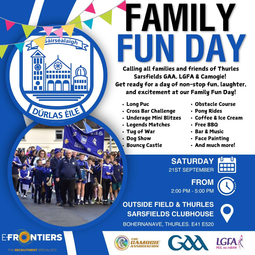 Only 6 more sleeps to our Family Fun Day <a href="/thurlessars/">Thurles Sarsfields</a> <a href="/sars_ladiesFB/">Thurles Sarsfields Ladies Football</a>
<a href="/TSarsCamogie/">Thurles Sarsfields Camogie Club</a>