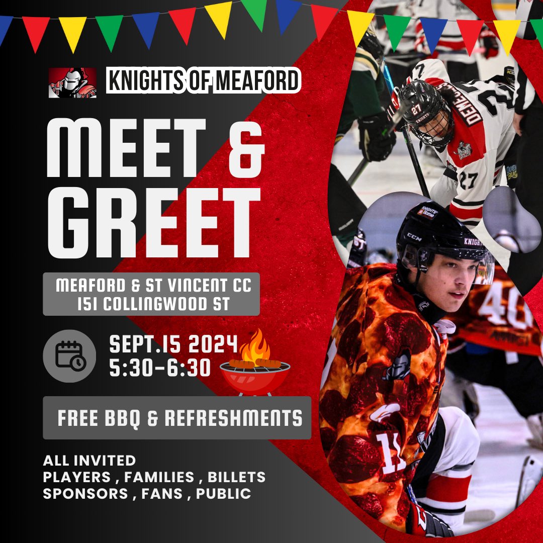 We look forward to seeing everyone later today as we openly invite all members of our community for a Meet and Greet with our staff and players as we begin our 2024-2025 season!  Come on out to see new and familiar faces as we welcome our players to Meaford this year!