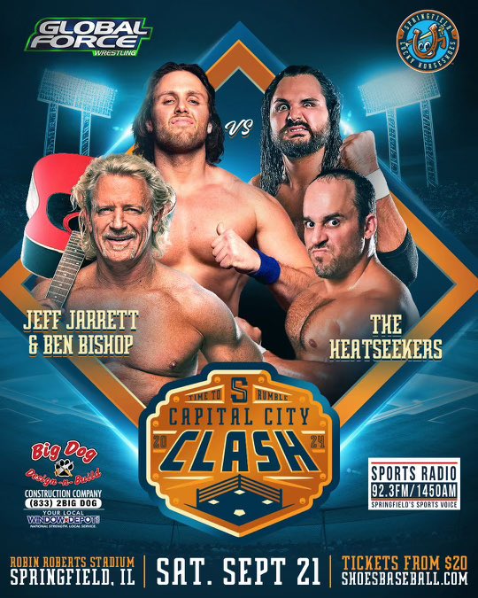 MyWorldPod's tweet photo. The match is set for #CCCLASH!
@RealJeffJarrett will go to work with @bigtroubleBB against The Heatseekers at Robin Roberts Stadium!
Be there in SIX DAYS on September 21st!
🎟️ https://t.co/7XpAKgS5Z0
@ShoesBaseball https://t.co/TgT4U1tiyO
