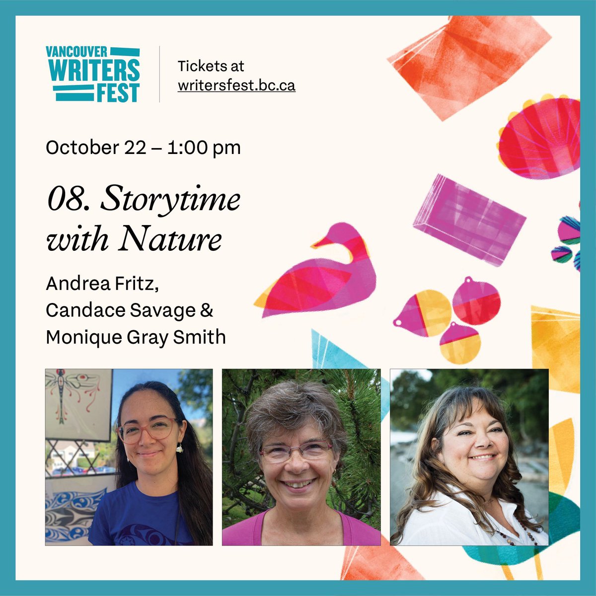 Vancouver Writers Fest (@vanwritersfest) on Twitter photo Settle in, get cozy, and enjoy readings from <a href="/ltldrum/">Monique Gray Smith</a>, Andrea Fritz, and Candace Savage. These books instill wonder for the natural world—and the communities we can become part of.
Oct 22, best for grades K–3.
writersfest.bc.ca/festival-event… Settle in, get cozy, and enjoy readings from <a href="/ltldrum/">Monique Gray Smith</a>, Andrea Fritz, and Candace Savage. These books instill wonder for the natural world—and the communities we can become part of.
Oct 22, best for grades K–3.
writersfest.bc.ca/festival-event…