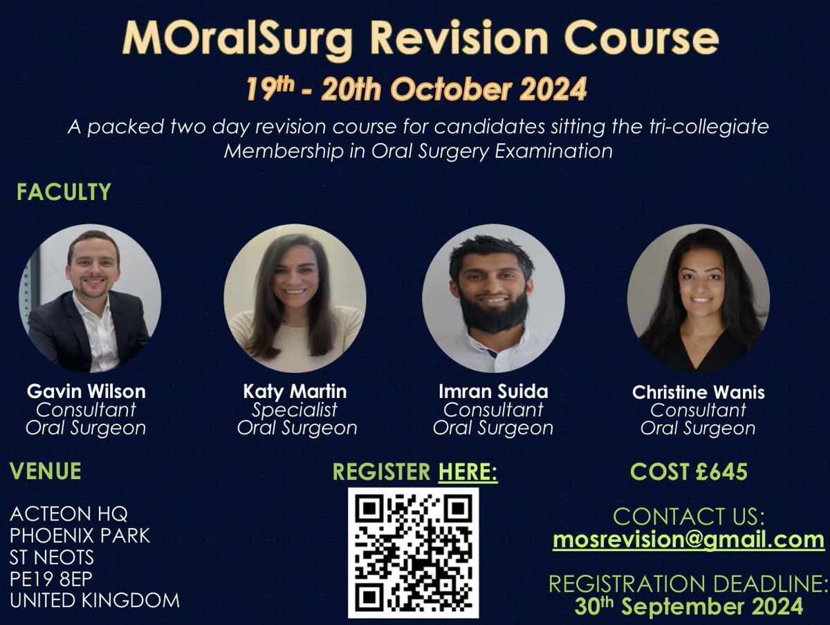 Preparing for your Tricollegiate Membership in Oral Surgery Exam? 

Preparation course now available to book.

Places are limited so please register early to avoid disappointment.

Sat/Sun 19th-20th October 2024

Book below:
forms.gle/R7trXJd1R3WmWm…
