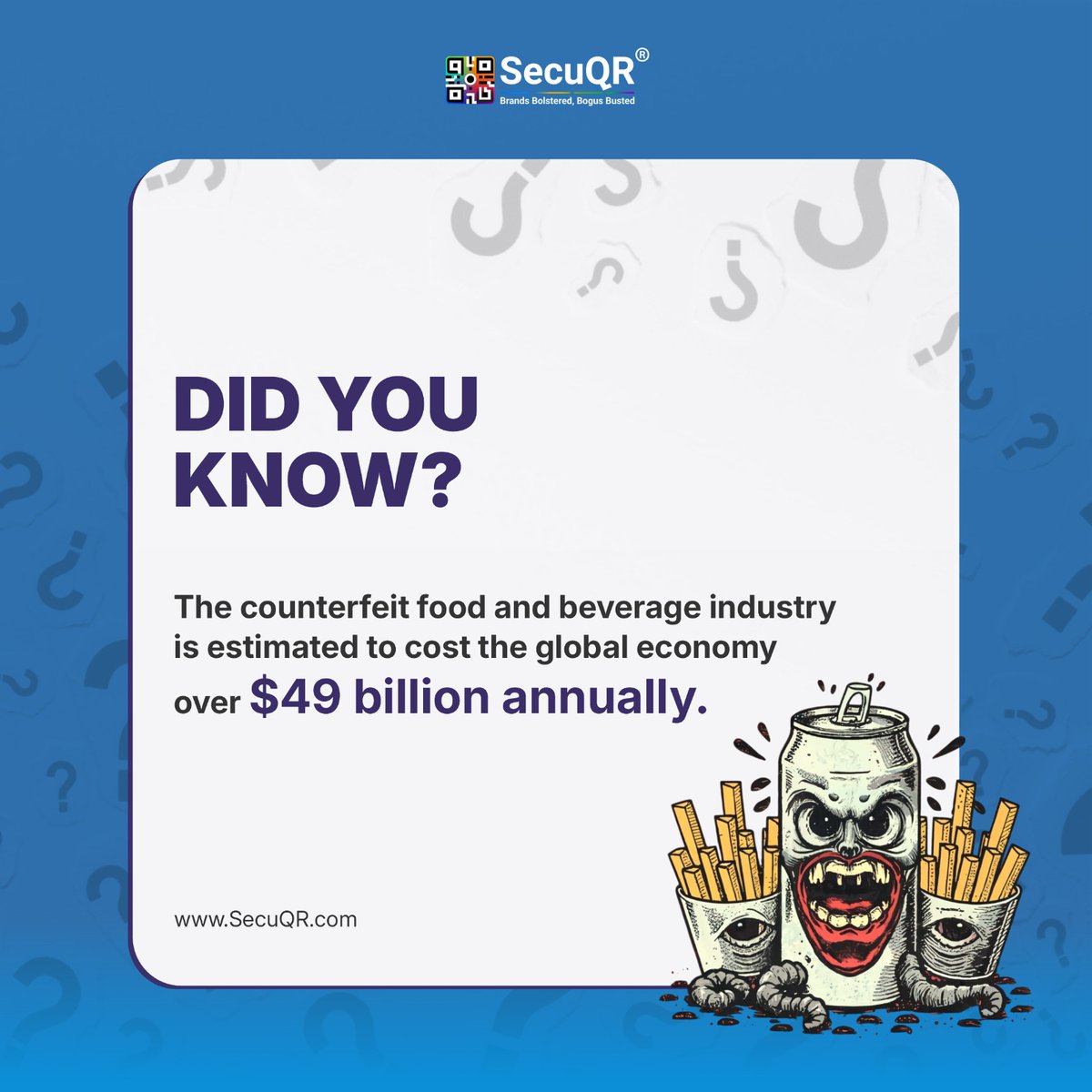 SecuQR's tweet image. Unveiling the hidden cost: Counterfeit food &amp;amp; drinks drain $49 billion annually from the global economy! 🌍💸 Let&apos;s protect what&apos;s on our plates with innovative tech. #FoodSafety #StopCounterfeits #unodc #ficci #Interpol