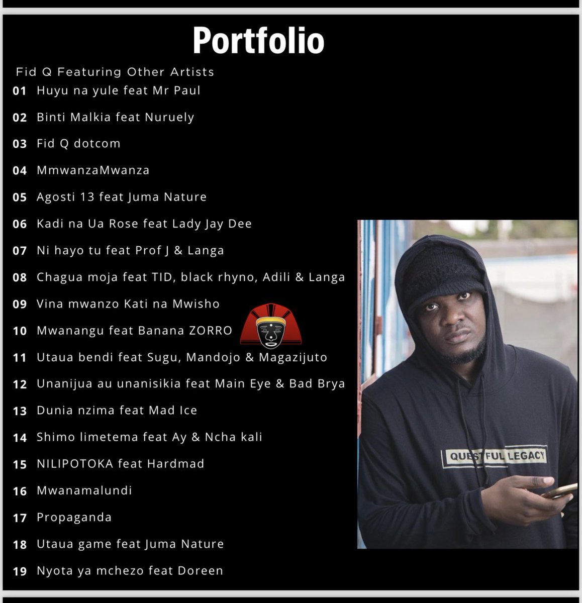 FidQ's tweet image. There are about 7 to 9 songs missing from this portfolio.. please remind us &amp;amp; you could win a custom made #SIMBA tee in your preferred size &amp;amp; color 📌