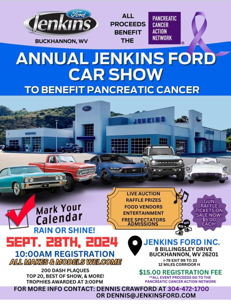 asantilli1's tweet photo. Car Show @ Jenkins Ford in Buckhannon on 9/28/24!  #PanCAN   #PanCANTeamWV #JenkinsCaresPanCAN @PanCANWV https://t.co/0aKGwsH2iv
