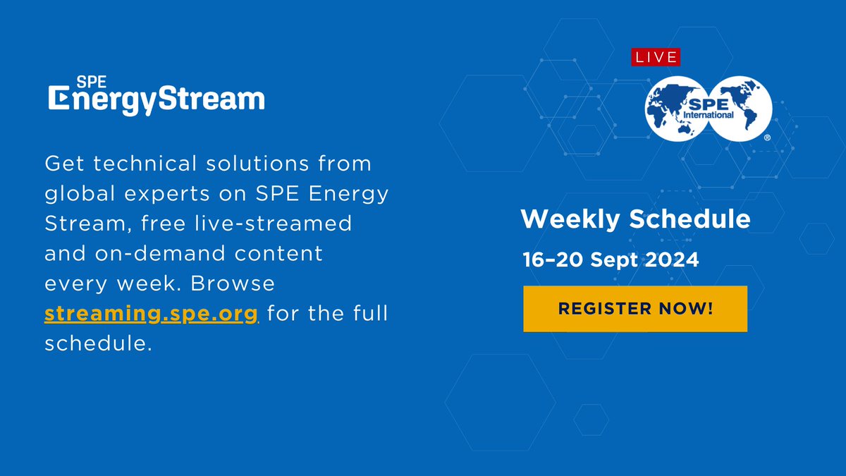 SPEtweets's tweet photo. Join us this week for a series of informative and exciting sessions on SPE Energy Stream. Register now to secure your spot!
https://t.co/8x02Izp9si
#SPEweeklymenu #SPEtechtalk #SPEenergystream #SPElive https://t.co/aZjPqsNn5d