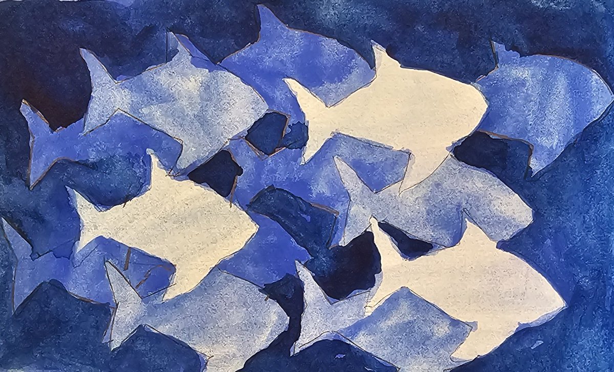 FisherArtDesign's tweet photo. Had a go at this negative painting technique. This is kinda rushed but still like the results. #watercolor #negativepainting https://t.co/3GPaiRi1Ei