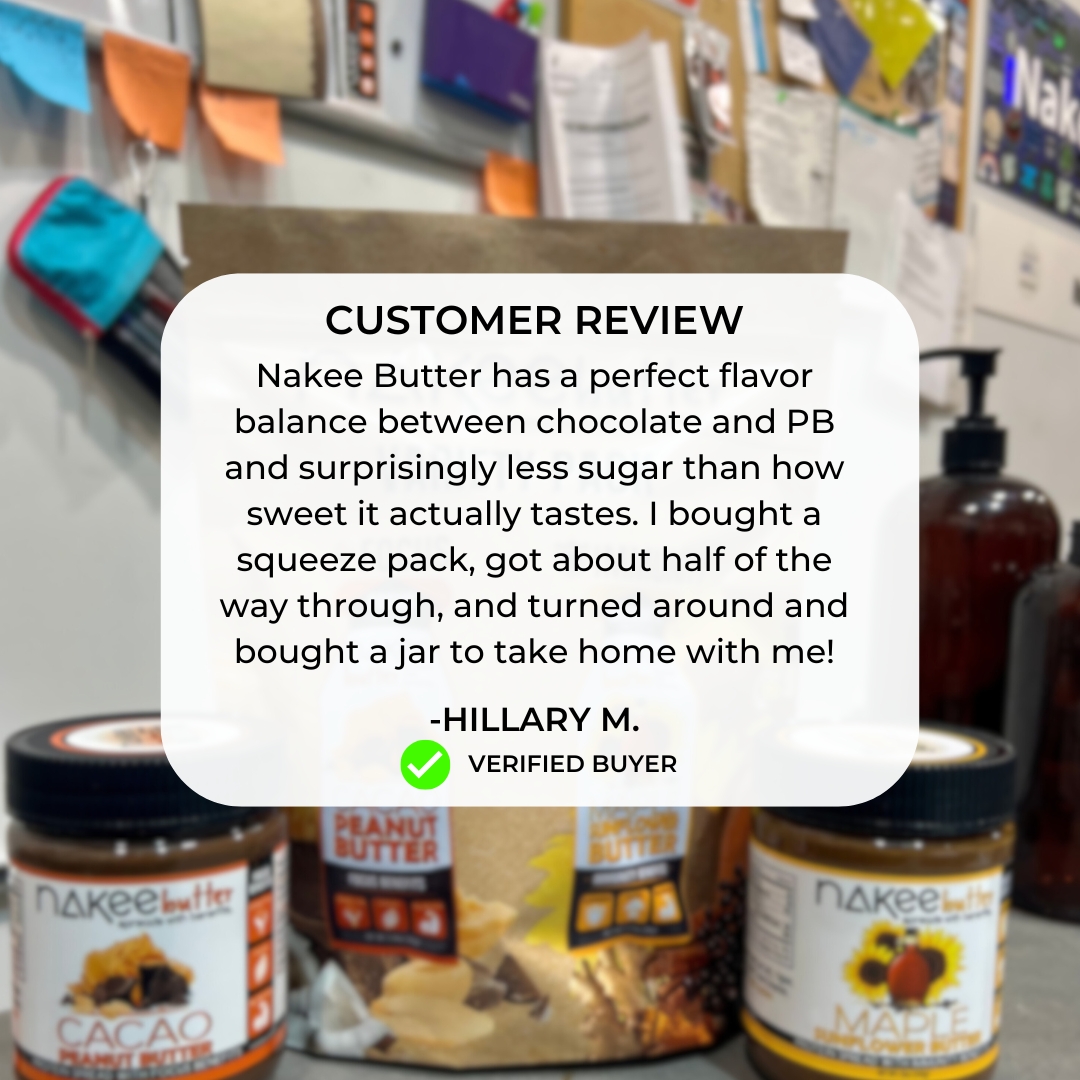Sweet but not too sweet! 🌟 Thanks for highlighting Nakee Butter’s delicious flavor with less sugar than the rest. 🥜 Get some on our website or through Amazon; links are in our bio.
____
#GetNakee
#SupportSmallBusiness
#CustomerReviews
#NakeeButter