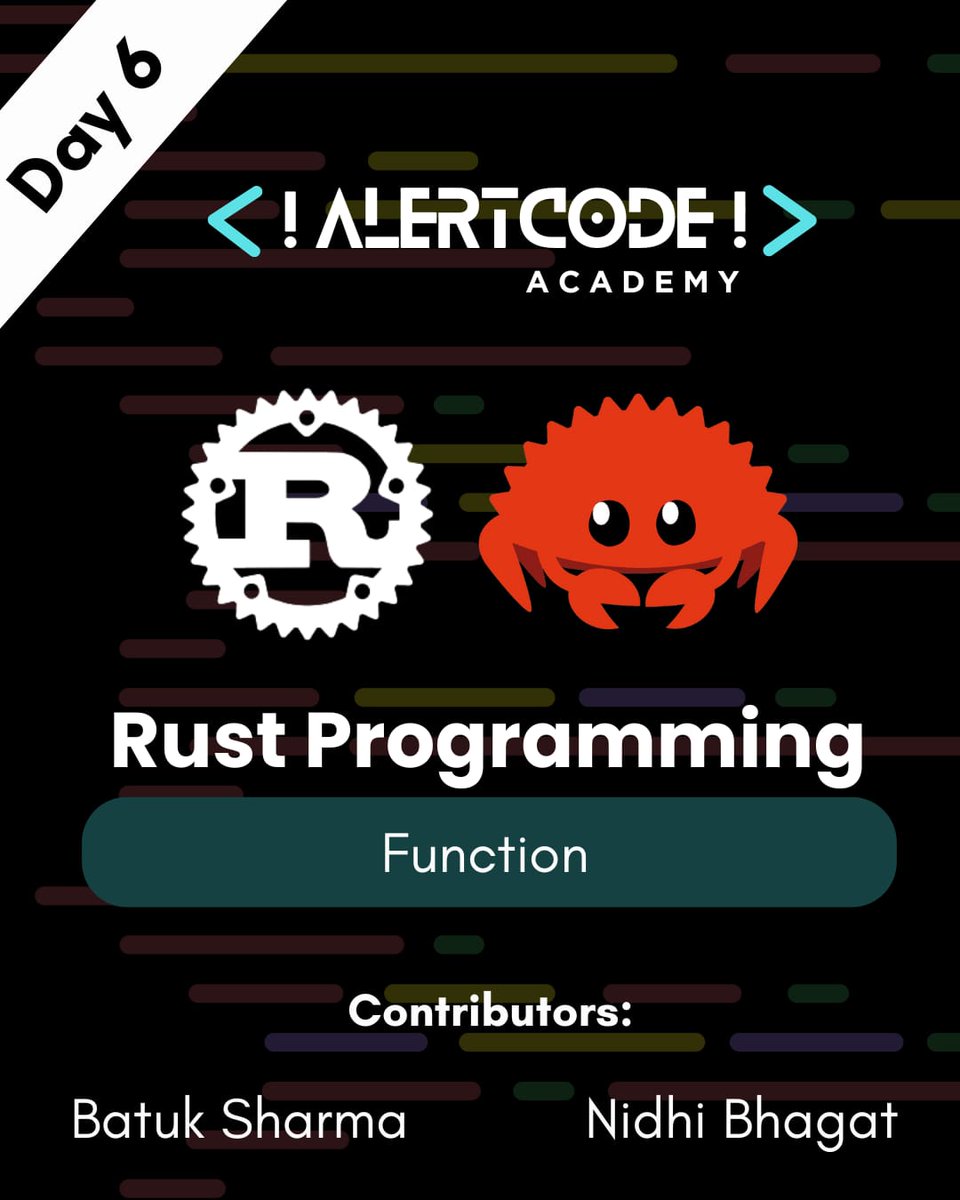 NidhiBhagat0112's tweet image. Hello everyone!
 Welcome to Day 6 of the Rust learning journey. Today, diving into how functions work in Rust. 

@Alertcode_ @BatukSharma_ 

#Rust #solanadevelopment  #Web3 #Security
