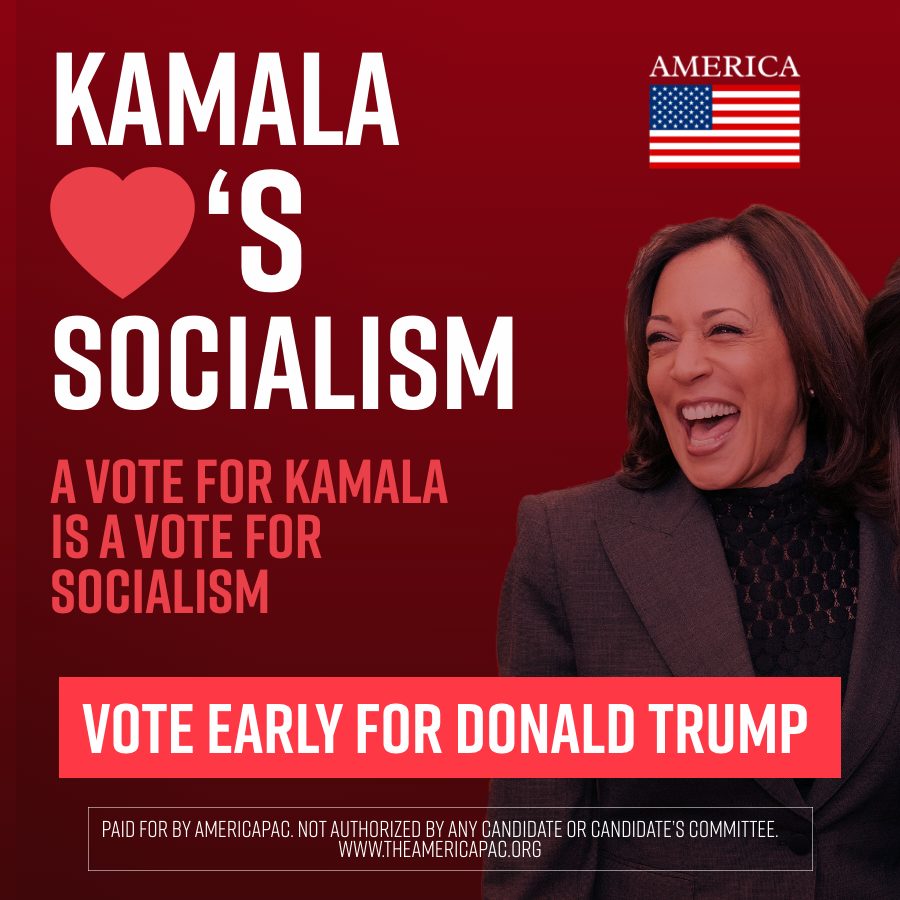 theamericapac's tweet photo. GEORGIA! This Nov, you have a choice between socialism and freedom. 

And Kamala Harris ♥️'s Socialism! 

Vote for Donald J. Trump EARLY or ABSENTEE before Nov. 5th!