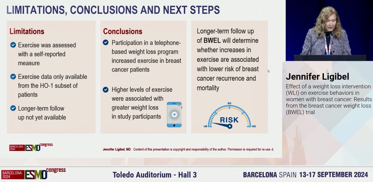 Caterina Sposetti, MD (@catesposetti) on Twitter photo Kudos to Dr. Ligibel's presentation of BWEL phase III trial results at #ESMO24: a 2y telephone-based weight loss intervention significantly increase physical activity habits in overweight women w/ early #BreastCancer (+39.5 min/wk, p=0.0004). <a href="/DanaFarberZakim/">Dana-Farber Zakim Center</a> <a href="/DFCI_BreastOnc/">Dana-Farberās Breast Oncology Center</a> Kudos to Dr. Ligibel's presentation of BWEL phase III trial results at #ESMO24: a 2y telephone-based weight loss intervention significantly increase physical activity habits in overweight women w/ early #BreastCancer (+39.5 min/wk, p=0.0004). <a href="/DanaFarberZakim/">Dana-Farber Zakim Center</a> <a href="/DFCI_BreastOnc/">Dana-Farberās Breast Oncology Center</a>