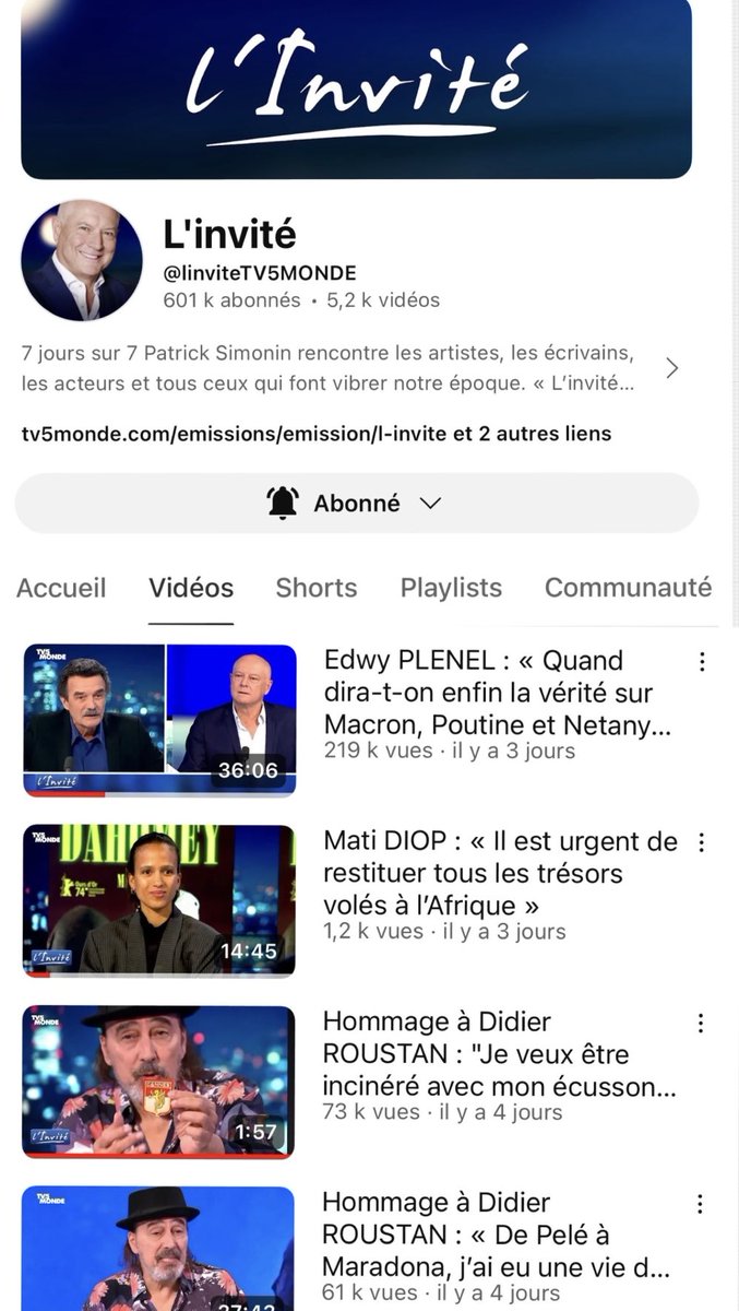PatrickSimonin's tweet image. Nous avons dépassé les 600 000 abonnés à la chaîne #YouTube de #Linvité sur @tv5monde.
Un record ! Un immense MERCI pour votre fidélité 🙏 youtube.com/@linvitetv5mon…