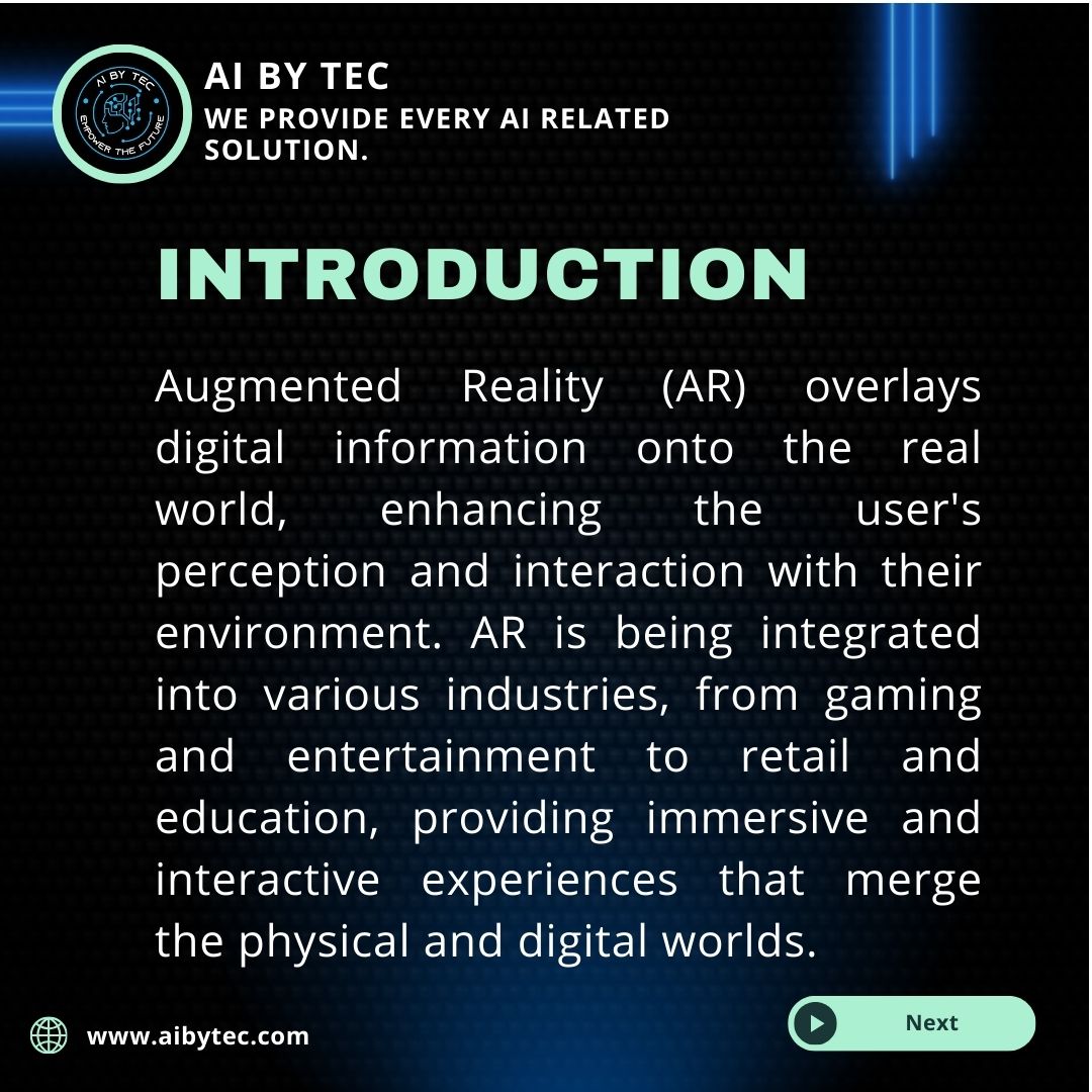 AI_BY_TEC's tweet image. Explore the future with Augmented Reality (AR) Integration, enhancing real-world experiences through digital overlays and interactive elements. #AugmentedReality #ARIntegration #TechInnovation #DigitalExperience #FutureTech