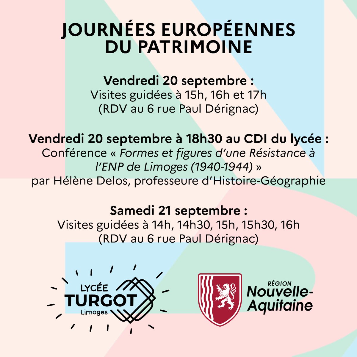 Lycée Turgot - Limoges (@turgotlycee_87) on Twitter photo Découvrez le programme <a href="/TurgotLycee_87/">Lycée Turgot - Limoges</a> pour les journées européennes du patrimoine, les 20 et 21 septembre prochains. Nous vous attendons nombreuses et nombreux ! <a href="/aclimoges/">Académie de Limoges</a> <a href="/RANouvAquitaine/">Région académique Nouvelle-Aquitaine</a> Découvrez le programme <a href="/TurgotLycee_87/">Lycée Turgot - Limoges</a> pour les journées européennes du patrimoine, les 20 et 21 septembre prochains. Nous vous attendons nombreuses et nombreux ! <a href="/aclimoges/">Académie de Limoges</a> <a href="/RANouvAquitaine/">Région académique Nouvelle-Aquitaine</a>