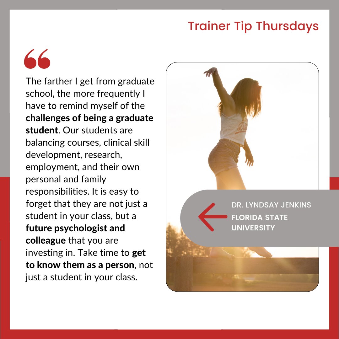 School Psychology Training and Pedagogy (@sptpjournal) on Twitter photo Happy #TrainerTipThursday! Remember that grad students balance courses, clinical skills, research, jobs, and personal/family life. Let's invest in their future as psychologists by getting to know them beyond the classroom. π <a href="/LyndsayNJenkins/">Dr. Lyndsay Jenkins</a> Happy #TrainerTipThursday! Remember that grad students balance courses, clinical skills, research, jobs, and personal/family life. Let's invest in their future as psychologists by getting to know them beyond the classroom. π <a href="/LyndsayNJenkins/">Dr. Lyndsay Jenkins</a>