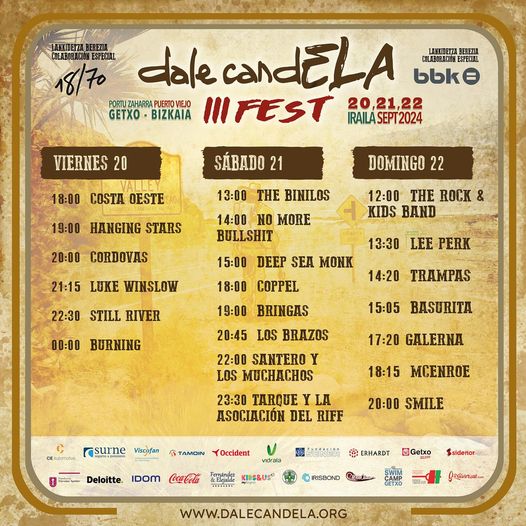 Actualizamos los horarios del <a href="/dalecandela/">dalecandELA</a> Fest de este fin de semana en el Puerto Viejo de #Algorta tras varios cambios de horarios. <a href="/LosBrazos/">Los Brazos</a> pasan a tocar el sábado y se han ajustado los horarios de <a href="/SanteroyM/">Santero y Los Muchachos</a> y Tarque &amp; La Asociación del Riff.
lc.cx/lxex2v