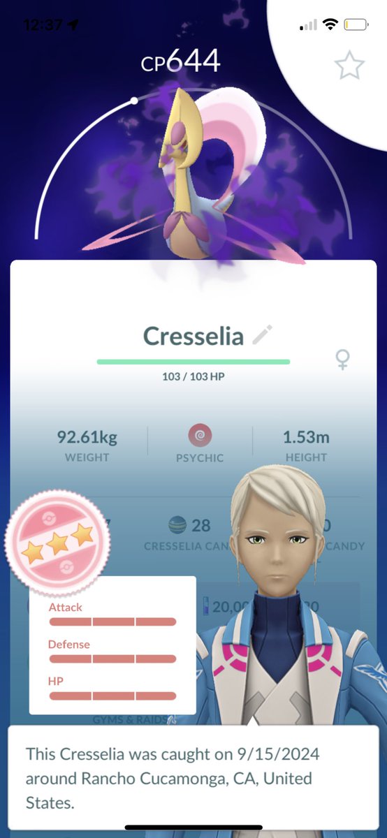 NeenahSkyy's tweet photo. This just happened #HundoShadowCresselia 1st one, now if I can only get my first Shundo #pogo #pokemongo #hundoclub https://t.co/RsrKGebP2H