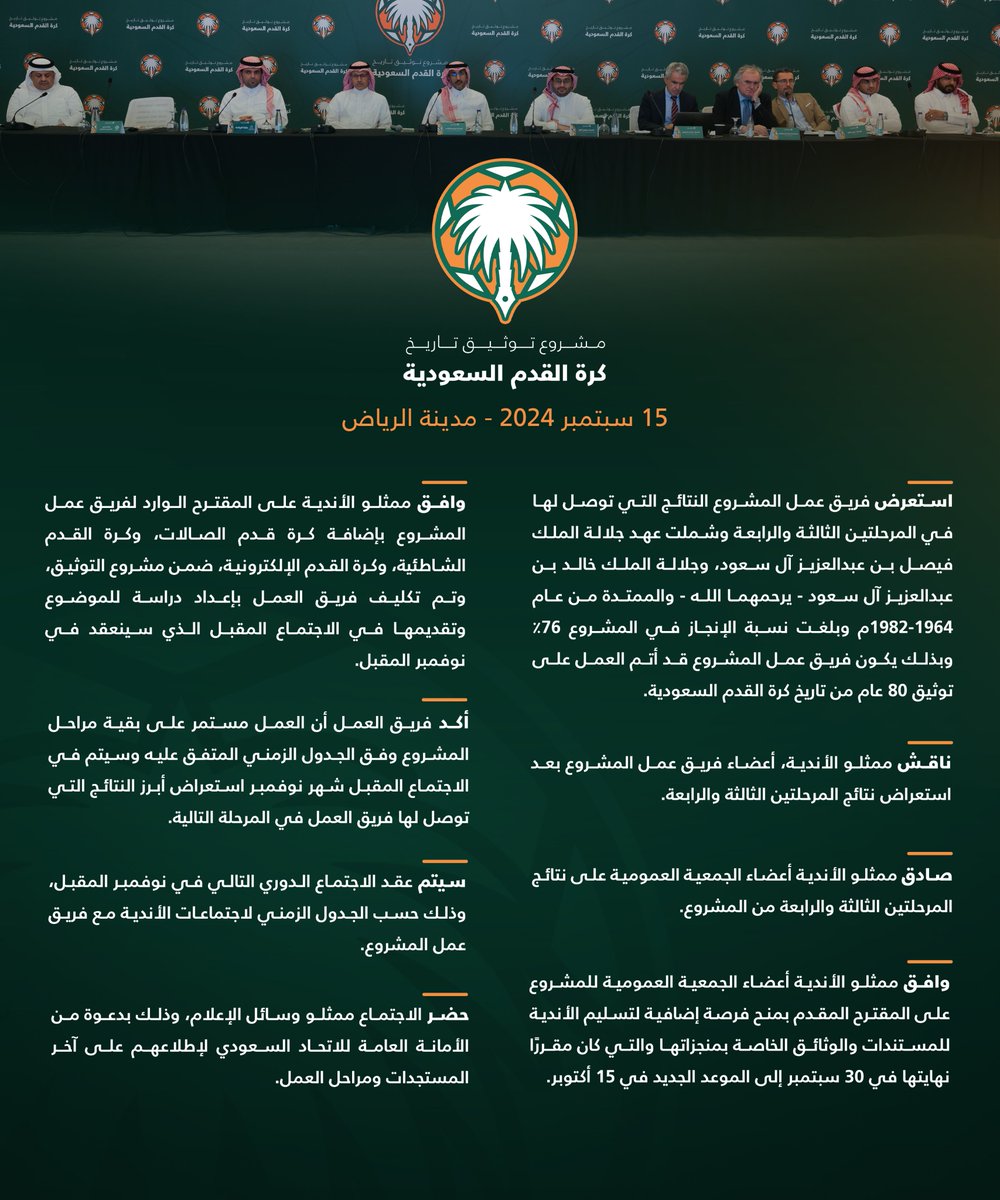 saudiFF's tweet photo. فريق عمل مشروع توثيق تاريخ كرة القدم السعودية يعقد اجتماعه الدوري السابع في الرياض. https://t.co/cvwLqBXnci