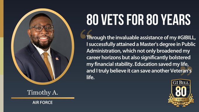 VAIndyHealth's tweet image. Through #GIBill benefits, Timothy attained a Master's degree. The VRE program provided essential vocational training. He is currently pursuing a PhD. Education saved his life &amp;amp; he truly believes it can save another Veteran’s life. #VeteranSuccess #80Vetsfor80Years #IUsedMyGIBill
