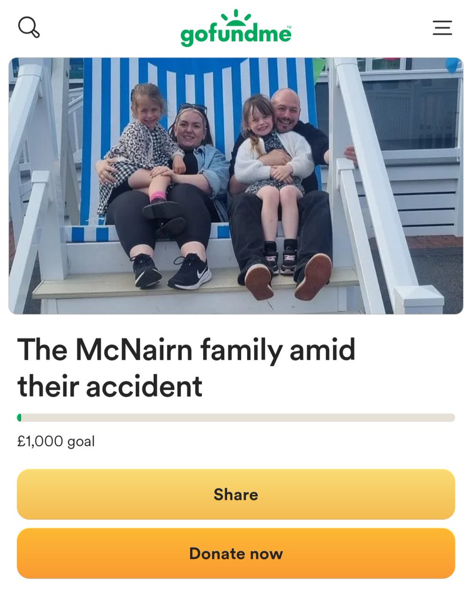 Hey everyone, my friend Kierans family had an accident where one of his daughters was hospitalised. Anyone who wants to donate to help cover the costs around this would be appreciated. While we still have the NHS everything around it still costs a fortune 
gofundme.com/f/the-mcnairn-…