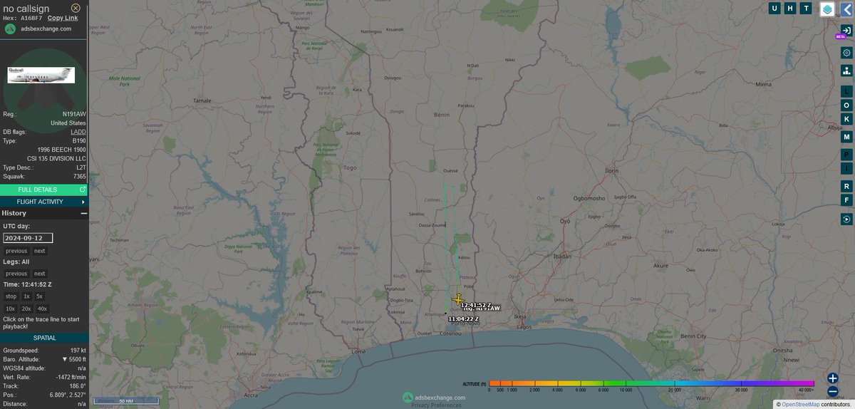 fabsenbln's tweet photo. #Benin🇧🇯-@WSJ- "The U.S. has stationed special forces in #Cotonou. 3 contracted helicopters &amp; medics on standby in #Parakou. 🇺🇸 pays $4 million to refurbish taxiways &amp; install aircraft shelters." Likely used as personnel shuttle is "CSI Aviation" Beech 1900D (N191AW | #A16BF7). https://t.co/iPGRjQLlMl