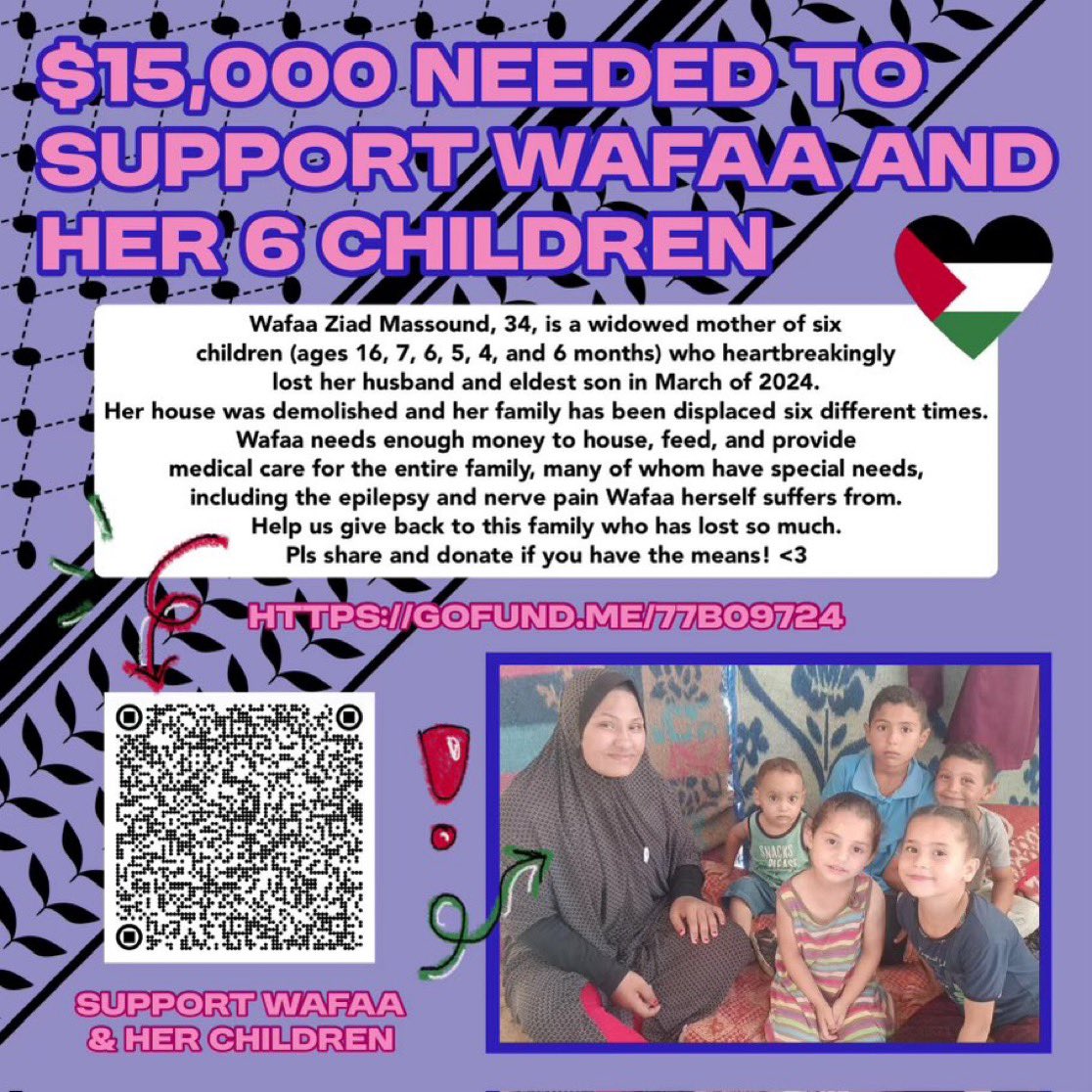 ‼️ PLEASE DONT IGNORE ‼️

wafaa's fund has only received one (1) donation in the past week! 

please consider helping this displaced, special needs family by SHARING and GIVING! 

even $5 could be life saving ❤️‍🩹

gofund.me/77b09724