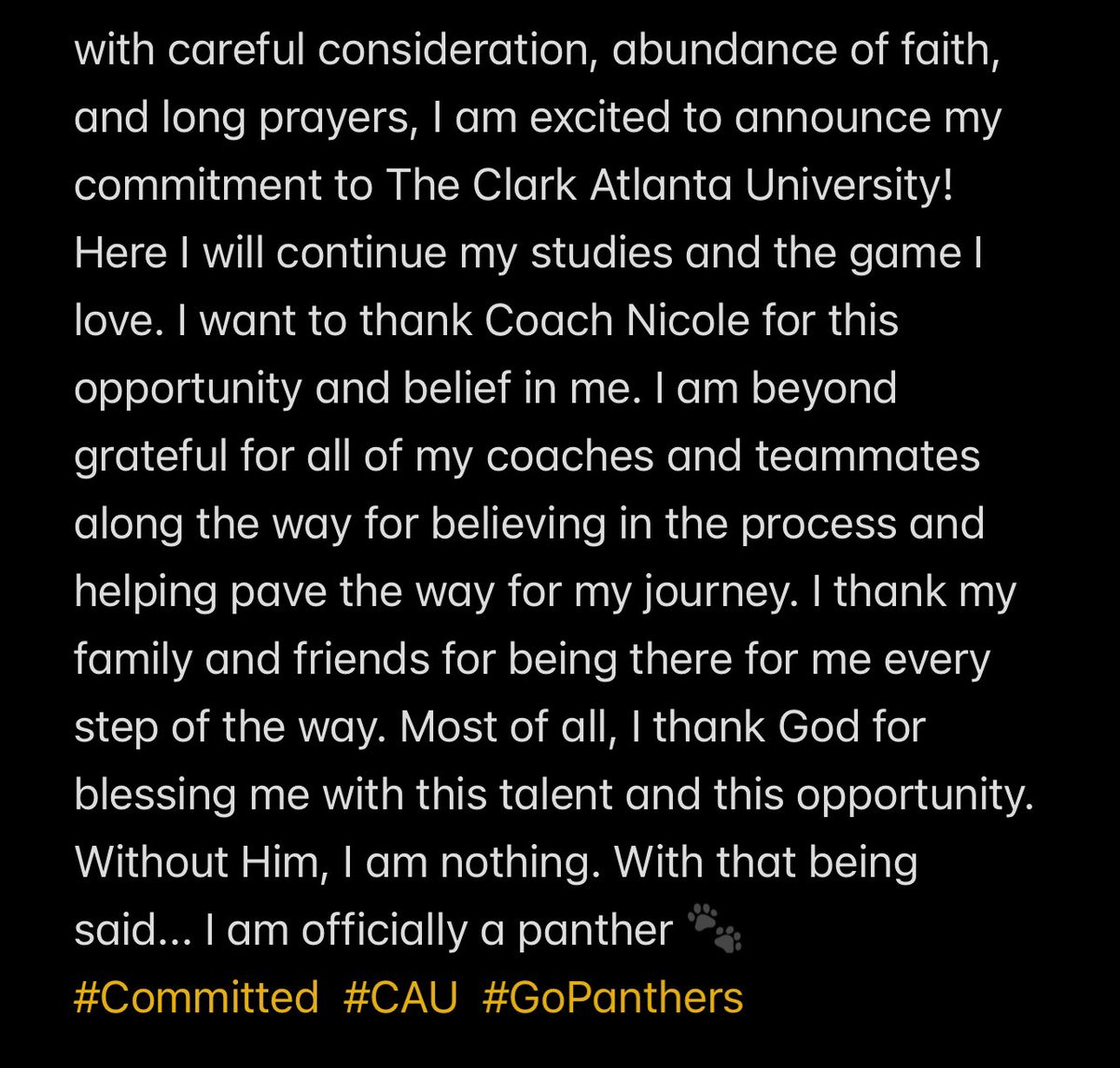I have officially committed to The Clark Atlanta University. Thank you God! I would like to personally thank Coach <a href="/NicoleBayona93/">Nicole Bayona</a> &amp; <a href="/CoachShanty/">Lishanty Guillermo</a> for this opportunity. I am beyond blessed❤️ #GoPanthers <a href="/AMNTXBriscoe/">Athletics Mercado NTX 18u Briscoe</a> <a href="/LHSRedhawkSB/">LHS Redhawk Softball</a>